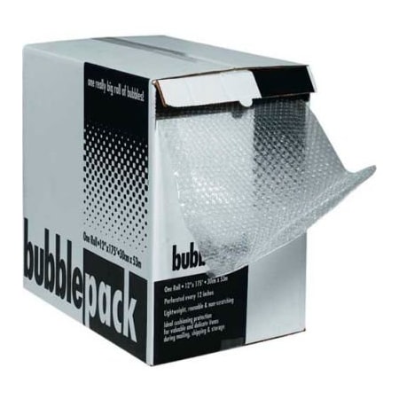 The Packaging Wholesalers Perforated Bubble Roll W/Dispenser, 24"W x 65'L x 1/2" Thick, Clear CBD1224